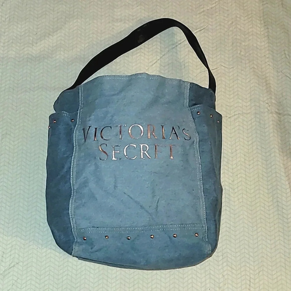 Victoria's Secret DENIM LARGE SHOULDER Tote Bag WEEKENDER GETAWAY - Picture 1 of 5